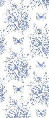Blackout roller blind with blue flowers and butterflies design