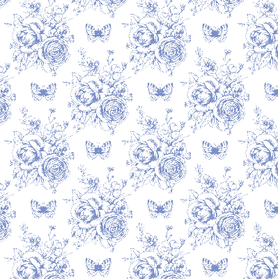 Blackout roller blind with blue flowers and butterflies design