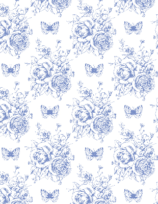 Blackout roller blind Blue flowers and butterflies