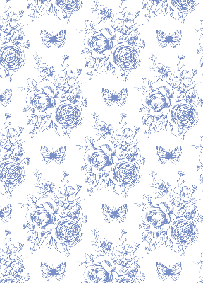Blackout roller blind with blue flowers and butterflies design
