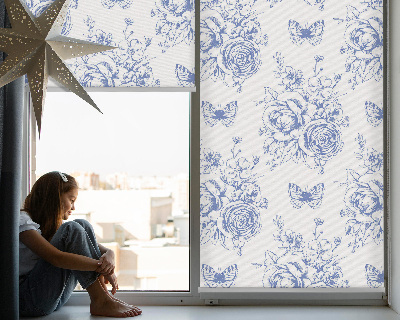 Blackout roller blind Blue flowers and butterflies