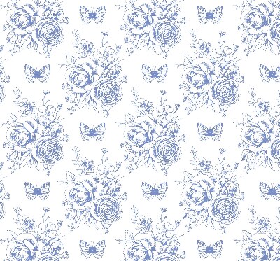 Blackout roller blind Blue flowers and butterflies