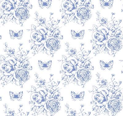 Blackout roller blind Blue flowers and butterflies