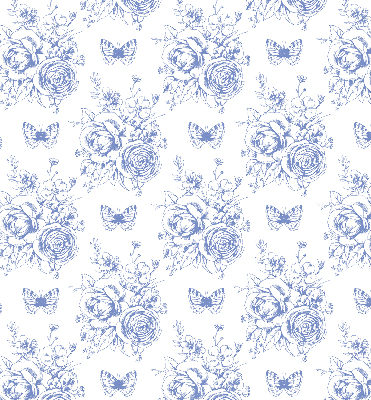 Blackout roller blind Blue flowers and butterflies
