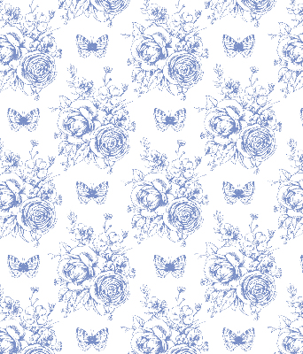 Blackout roller blind Blue flowers and butterflies
