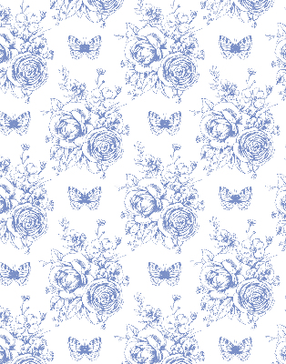 Blackout roller blind with blue flowers and butterflies design