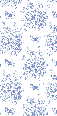 Blackout roller blind with blue flowers and butterflies design