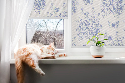 Blackout roller blind Blue flowers and butterflies
