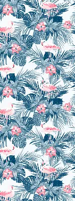 Fabric roller blind for window with tropical plants and flamingos print
