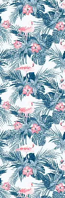 Fabric roller blind for window with tropical plants and flamingos print