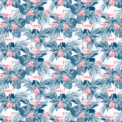 Fabric roller blind for window Tropical plants and flamingos