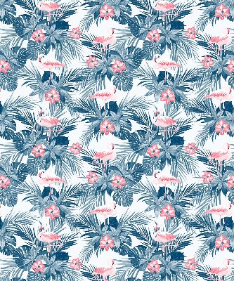 Fabric roller blind for window Tropical plants and flamingos