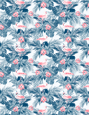 Fabric roller blind for window Tropical plants and flamingos