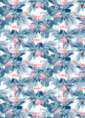 Fabric roller blind for window Tropical plants and flamingos