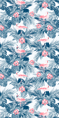 Fabric roller blind for window Tropical plants and flamingos