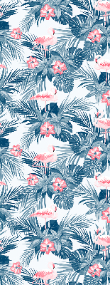 Fabric roller blind for window Tropical plants and flamingos