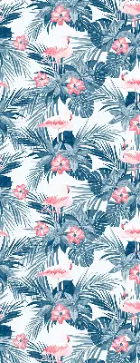 Fabric roller blind for window with tropical plants and flamingos print