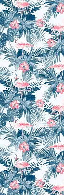 Fabric roller blind for window with tropical plants and flamingos print
