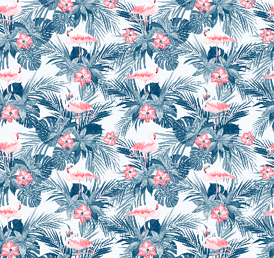 Fabric roller blind for window Tropical plants and flamingos