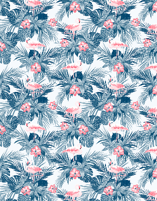 Fabric roller blind for window Tropical plants and flamingos