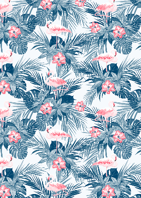 Fabric roller blind for window Tropical plants and flamingos