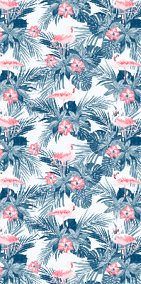 Fabric roller blind for window Tropical plants and flamingos