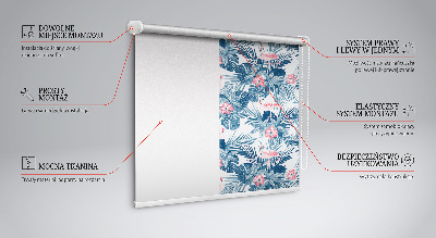 Fabric roller blind for window Tropical plants and flamingos