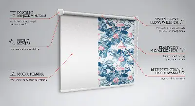 Fabric roller blind for window with tropical plants and flamingos print