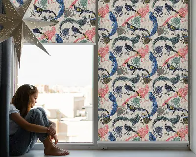 Blackout roller blind for window colorful peacocks pattern