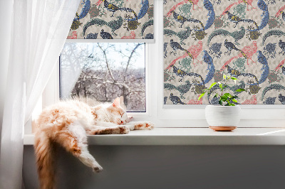 Blackout roller blind for window Colorful peacocks