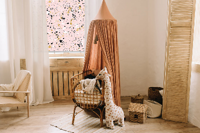 Fabric roller blind for window Paint stains on a pink background