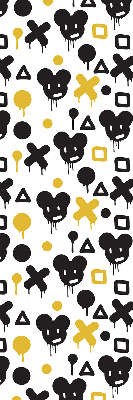 Blackout roller blind for window with black and yellow patterns