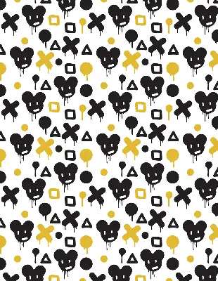 Blackout roller blind for window with black and yellow patterns