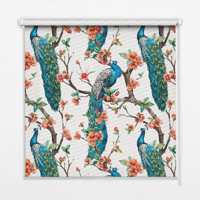 Blackout roller blind peacock on a branch print
