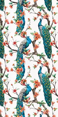 Blackout roller blind peacock on a branch print