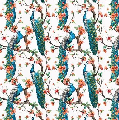Blackout roller blind peacock on a branch print