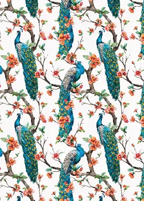 Blackout roller blind peacock on a branch print