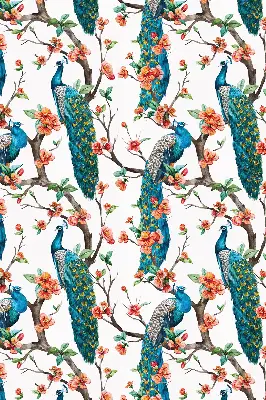 Blackout roller blind peacock on a branch print