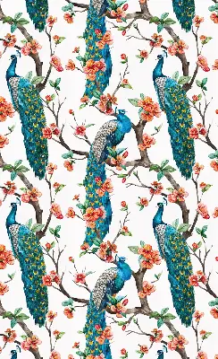 Blackout roller blind peacock on a branch print