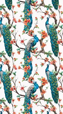 Blackout roller blind peacock on a branch print