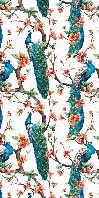 Blackout roller blind peacock on a branch print