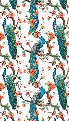 Blackout roller blind peacock on a branch print