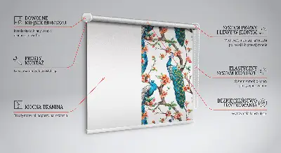 Blackout roller blind peacock on a branch print