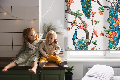 Blackout roller blind for window Peacock on a branch