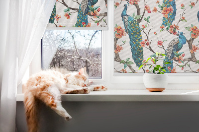 Blackout roller blind for window Peacock on a branch