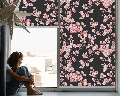 Fabric roller blind for window with floral tree print