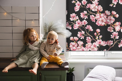 Fabric roller blind for window with floral tree print