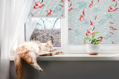 Blackout roller blind with a fish in the water design