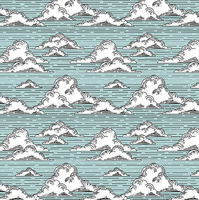 Fabric roller blind for window clouds pattern