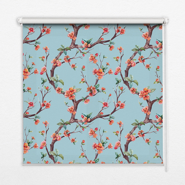 Fabric roller blind for window Flower buds from trees